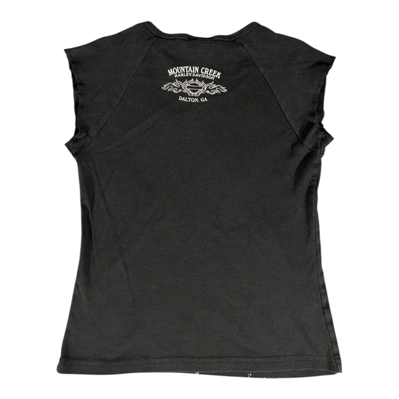 VTG Harley Davidson Vneck Top Womens Medium Dalton, GA Rhinestone 2007 Sz S/P - Picture 4 of 6